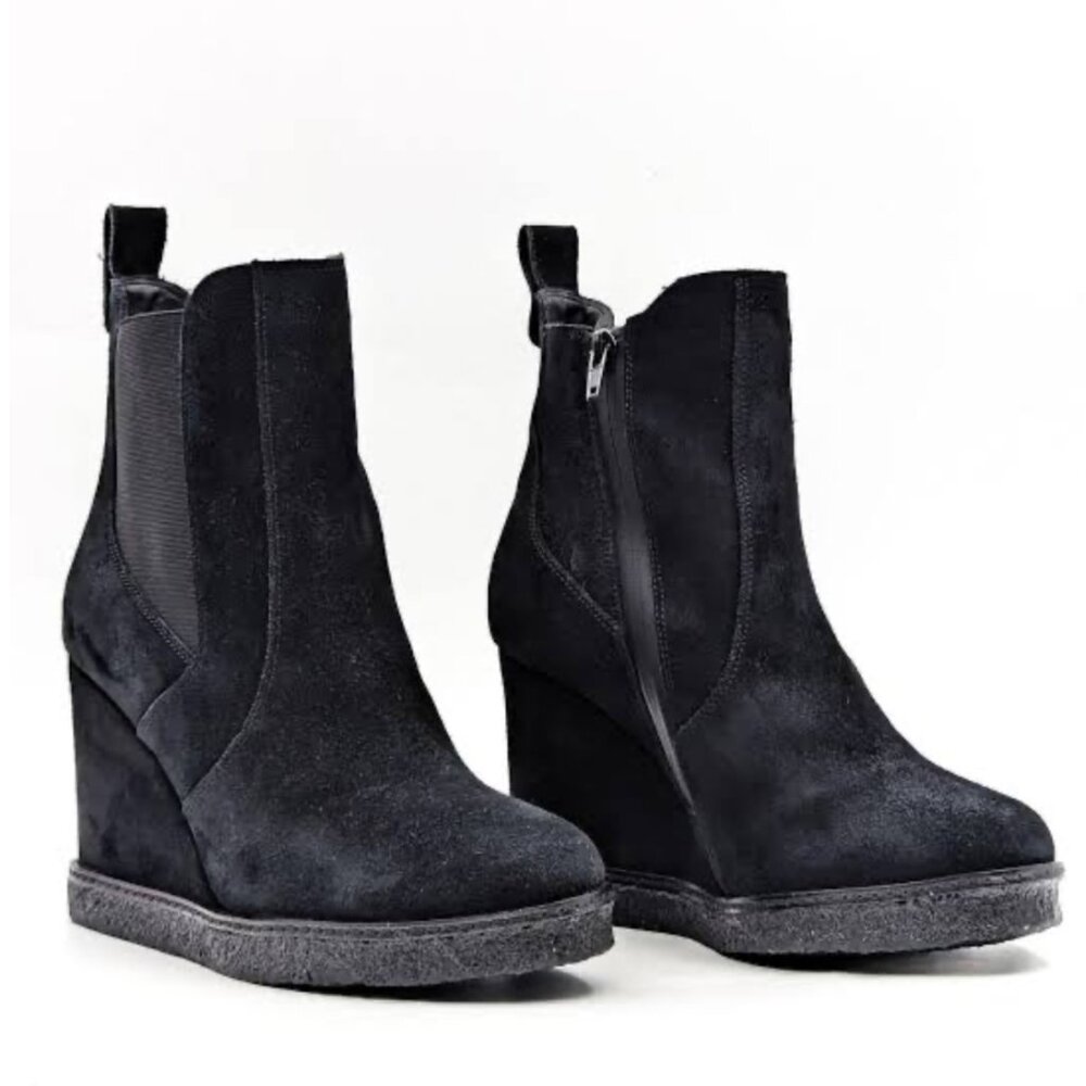 Vaneli Black Suede Leather Chelsea Wedge Boot Size 8 1/2‎ NEW